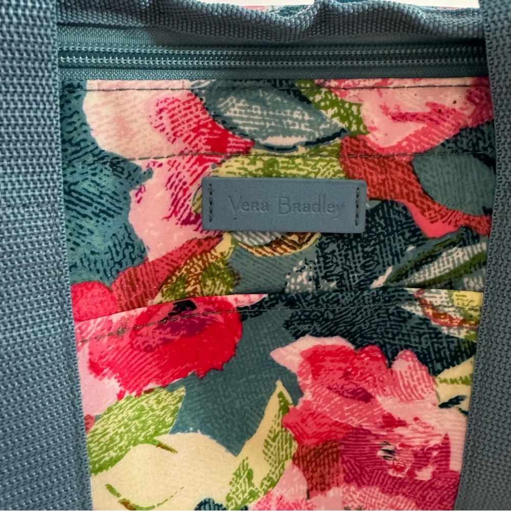 Vera Bradley Floral Insulated Cooler Tote Bag Teal Pink Lunch Travel - Picture 2 of 4